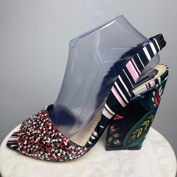 Dior Multicolor Sequins and Fabric Open Toe Slingback Sandals - Picture 3 of 6